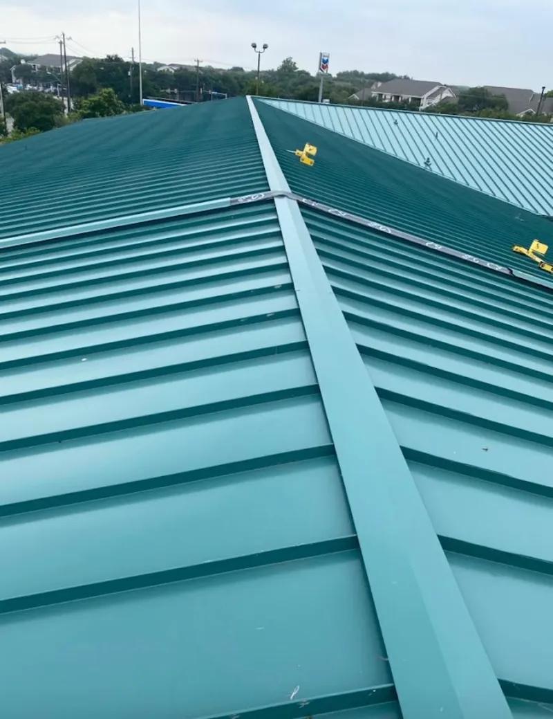 Green commercial metal roof ridge and valley for Metal Roof Repair in Bensley